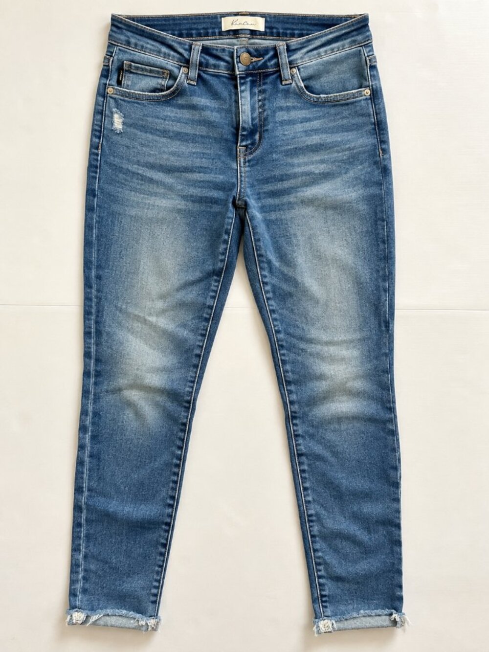 KanCan Kennedy Mid Rise Ankle Skinny Jeans 7/27 Raw Hem Medium Wash  Copy